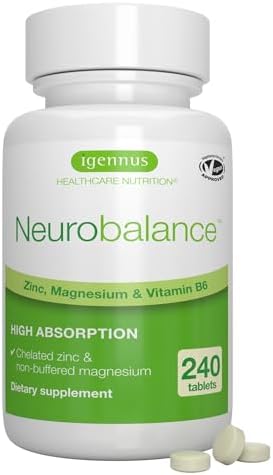 Igennus Neurobalance High Absorption Zinc Magnesium & B6 Complex | Cognitive Support, Calm Focus & Relaxation, Chelated Zinc & Fully Reacted Magnesium, Vegan, Non-GMO, 120 Small Tablets
