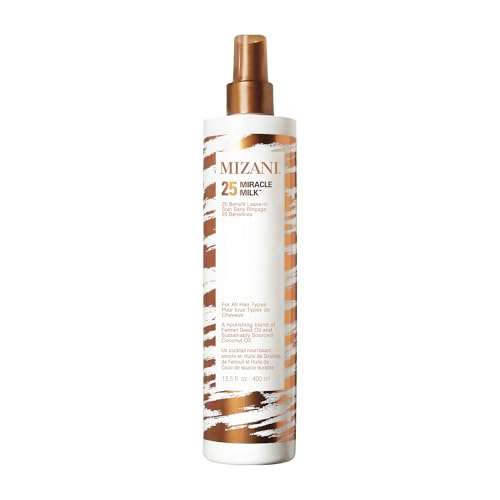 Mizani 25 Benefit Miracle Milk - Leave in Conditioner for Curly Hair, With Coconut Oil, Curl Detangler Spray, Anti Frizz Heat Protectant, No Drying Alcohols, Paraben-Free
