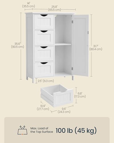 SONGMICS HOME Freestanding Storage Cabinet, Floor Cabinet with Elevated Legs, Metal Handles, for Living Room, Kitchen, Bathroom, Green