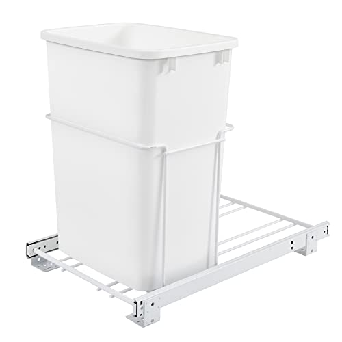 Rev-A-Shelf Double 35 Qt Pullout Trash Can for Base Kitchen Cabinets, Garbage Waste Bin System with Full-Extension Slides, Min Opening Width of 14.75" White, RV-18PB-2 S