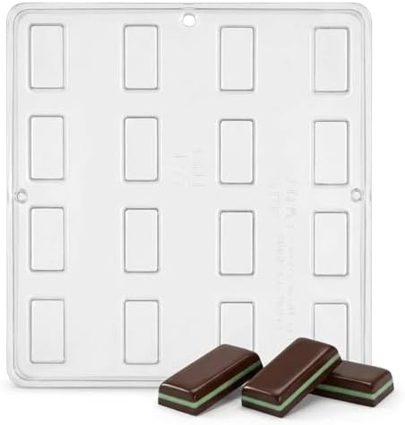 Andes Mint Piece Chocolate Candy Mold Candy Making 157, Small Rectangular Mint Candy Mold with 16 Cavities, 1 1/4" x 1/2" x 1/4"