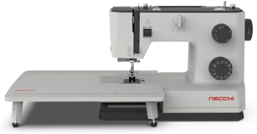 NECCHI Q132A Sewing Machine with Extension Table, Italian Designed, Stainless Steel Metal Bedplate, 32 Built-In Stitches, Accessory Kit Included.