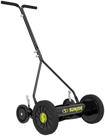Sun Joe Manual Push Reel Lawn Mower with 6.6-Gal Grass Catcher, 16-Inch Cutting Width - Heavy-Duty Yard Trimmer Machine for Gardening Care and Maintenance, MJ500M
