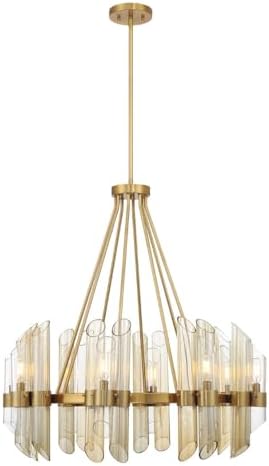 Savoy House 1-9105-8-322 Biltmore Art Deco Style Clear/Smoked/Champagne Glass Round Chandelier, 8-Light 480 Total Watts, 31" H x 30" W, Warm Brass