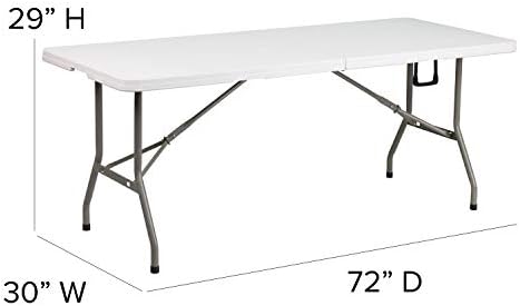 Flash Furniture 5-Foot Bi-Fold Granite White Plastic Folding Table | Lightweight, Easy Storage, Commercial Grade, Carrying Handle