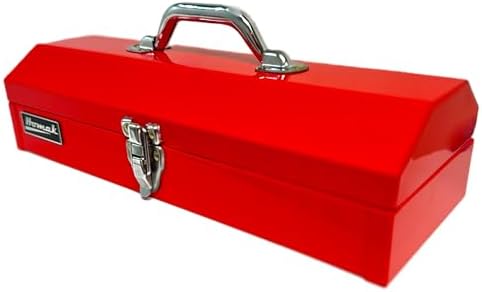 Homak Tool Box, 16" Portable Steel Small Tool Box with Metal Latch Closure & Plastic Handle, Multi-Purpose Heavy Duty Toolbox, Red