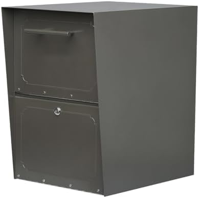 Architectural Mailboxes Oasis Galvanized Steel Package Drop Box, Black, XL | Rust-resistant parcel locker with a secure cam lock, an anti-theft hopper door, and a powder-coat finish.
