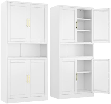 Ckzbx Tall Narrow Storage Cabinet 66.93" H Tall Bathroom Cabinet Metal Pantry Cabinets, 4 Adjustable Shelves for Kitchen, Home Office, Living Room, Dinning Room (20 inches Wide White)