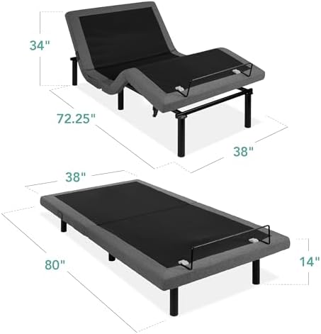 Best Choice Products Ergonomic Twin XL Size Adjustable Bed Frame, Electric Base w/Wireless Remote Control, Nightlight, Massager, 2 USB Ports