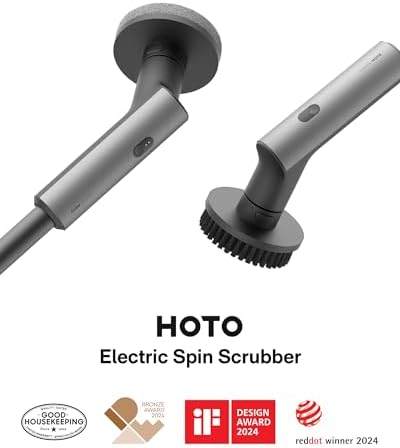 HOTO Cordless Electric Spin Scrubber, 6 Brush Heads, for Bathroom, Tile | IPX7 Full Body Waterproof Bathroom Cleaning Brush, Max 22 in-lb
