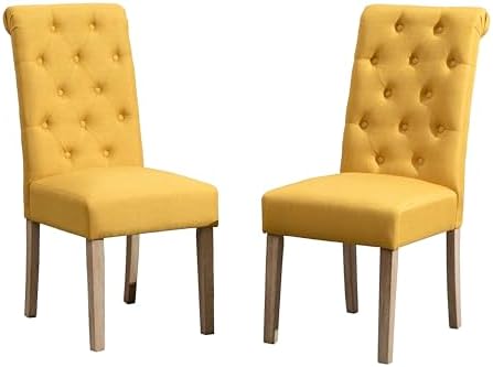 Roundhill Furniture Habit Solid Wood Tufted Parsons Dining Chair (Set of 2), Tan