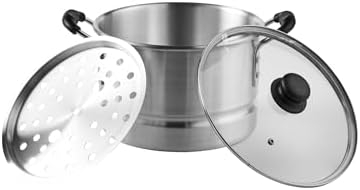 IMUSA USA MEXICANA-410 Aluminum Steamer with Glass Lid 10-Quart, Silver, 10Qt | Brushed Finish, Cool-Touch Handles with Glass Lid, Ideal for Tamales, Great for Family Meals