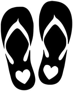 JS Artworks Flip Flops with Heart Vinyl Decal Sticker (Black)