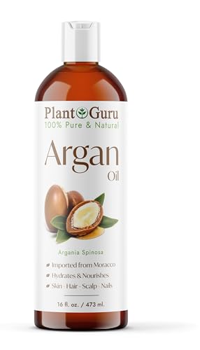 Plant Guru Argan Oil 16 fl. oz. Morocco Virgin, Cold Pressed 100% Pure Natural - Stimulates Hair Growth, Skin, Face And Body Moisturizer.