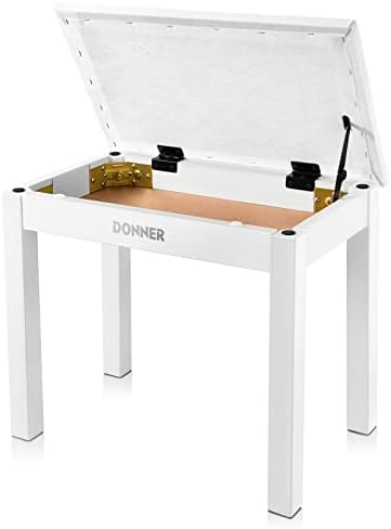 Donner Piano Bench with Storage, Solid Wood Keyboard Bench Piano Bookcase Stool Chair Seat with High-Density Sponges Pad, Black