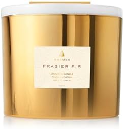 Thymes Frasier Fir Gilded Gold 3-Wick Candle - Scented Candle with a Crisp Just-Cut Forest Fragrance - Luxury Home Fragrance - Elegant Holiday