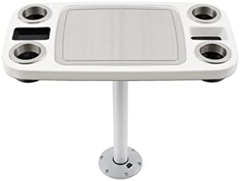 Manufacturers' Select ITC Boat Table Set - 18"x34" Removable Pontoon Boat Table with Center Non-Slip Mat, Pedestal Leg, 4 Drink Holders