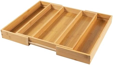 Utoplike Bamboo Expandable Kitchen Drawer Organizer Silverware Utensil Tray