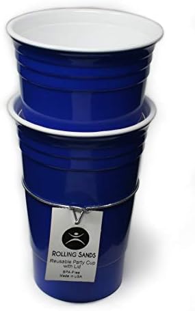Rolling Sands Reusable BPA-Free 16 Ounce Blue Party Cups with Lids - 2 Pack, Made in USA