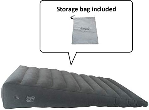 ObboMed HR-7510 Inflatable Portable Bed Wedge Pillow with Velour Surface for Sleeping, Travel, Trip Vacation, Horizontal Indention Prevent Sliding, 23” x 22” x(7.5”~1.5”), Cyan