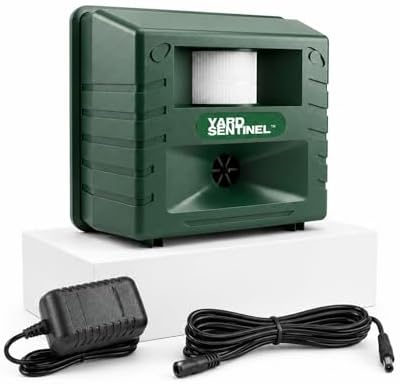 ASPECTEK Yard Sentinel Ultrasonic Animal Repeller with Strobe Light, 3 Mode Protection, Motion Sensor, Deterrent for Deer, Raccoons, Squirrels and Opossums AC and Battery Powered - 1 Pack