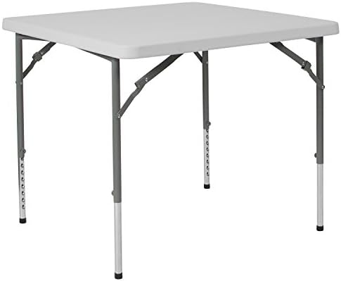 EMMA + OLIVER 2.79-Foot Square Granite White Adjustable Folding Table | Height Adjustable, Card and Game Table, Lightweight