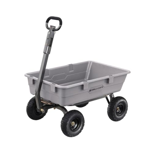 Gorilla Carts Poly Garden Dump Garden Cart with Easy to Assemble Steel Frame, Camping Wagon with Quick Release System, 1200 Pound Capacity, and 13 Inch Tires | 1,200-lb Capacity, 6 Cu Ft Tub Poly Dump Cart with Quick-Release Dump for Bigger Yard Cleanup…