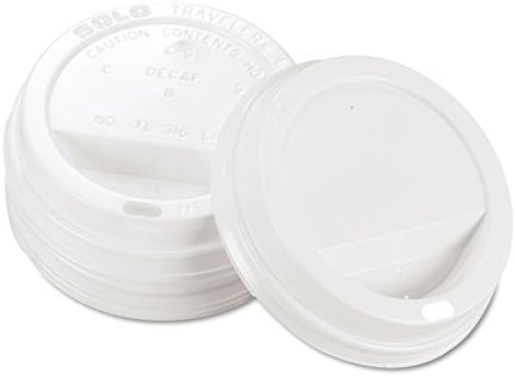 SOLO Cup White Traveler Drink-Thru Lid. Fits 10 Ounce Squat and 12, 16, 20 and 24 Ounce Solo Brand Hot Beverage Cups. 100 Pack