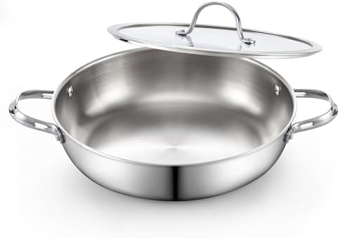 Cooks Standard Classic 12-Inch Stainless Steel Wok Stir Fry Pan with Glass Lid, 30cm Everyday Chef's Pan with Two Side Handles, Induction Compatible Cookware, Dishwasher & Oven Safe