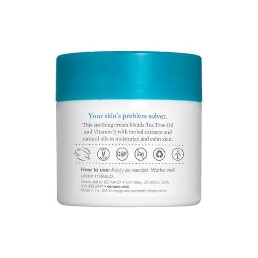 Derma E Tea Tree and Vitamin E Relief Cream – Deeply Moisturizing Tea Tree Lotion – Vitamin E Cream Soothes, Calms and Nourishes Dry, Irritated Skin, 4 oz