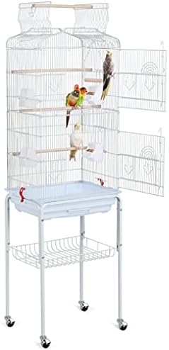 Yaheetech 64'' Open Top Bird Cage for Parakeets & Cockatiels, Black | Detachable Rolling Stand, Easy-clean Slide Tray, Multi-door Access, 3/8" Bar Spacing, Indoor/Outdoor Use