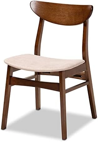 Baxton Studio Parlin Mid-Century Modern Transitional Light Beige Fabric Upholstered and Walnut Brown Finished Wood 4-Piece Dining Chair Set