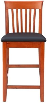Riverbay Furniture 25" Mission Back Bar Stool, Rubberwood & Faux Leather, Dark Cherry/Black Finish, Counter Height Dining Seat with Padded Easy-Clean Upholstery, 37" H for Kitchen or Home Bar Use