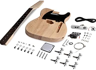 DIY Electric Guitar Kit Beginner Kit Right Handed with Ash Body | Hard Maple Neck, Rosewood Fretboard, Chrome Hardware, 6 String