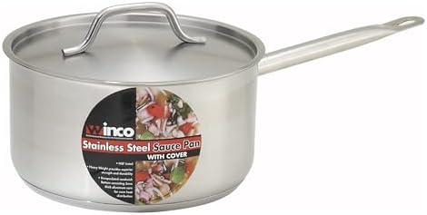 Winco 4 1/2 qt Heavy-Duty 4.5 qt Stainless Steel Sauce Pan with Cover | Even heat distribution, Secure riveted handle, Great for Cooking, Food Preparation and Restaurant Kitchens