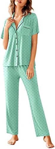 Avidlove Women Pajamas Set Notch Collar Soft Sleepwear Pjs Short Sleeve Button Down Nightwear with Long Pants
