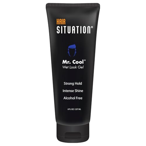 Hair Situation Mr. Cool Wet Look Strong Hold Hair Styling Hair Gel, High Shine, Anti-Humidity Shield, Anti-Frizz Fly Away, Alcohol-Free