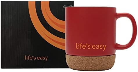 Life's Easy 12 oz Coffee Mug with Insulated Cork Bottom and Push-On Splash-Proof Lid - Black