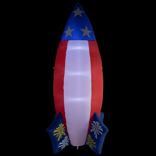LED Lighted Inflatable Americana Rocket Outdoor Decoration - 8' - Clear Lights