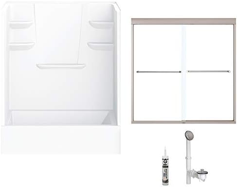 A2 6032CTSMML-134561-WN Bath/Shower Kit with Door, 60-in L x 32-in W x 82-in H, White/Brushed Nickel