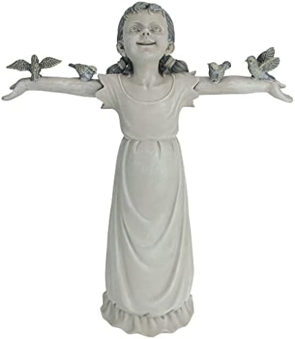 Design Toscano Basking in Glory Little Girl with Birds Outdoor Garden Statue, Medium, 16 inches tall, Cast Stone Resin, Two Tone Stone Finish