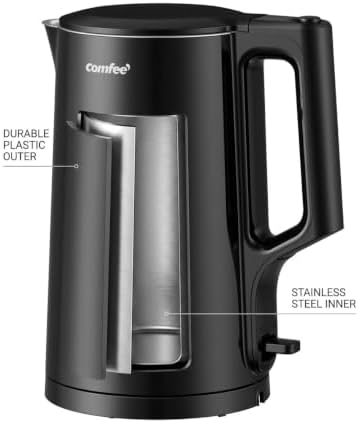 Comfee 1.7L Stainless Steel Electric Tea Kettle, BPA-Free Hot Water Boiler, Cordless with LED Light, Auto Shut-Off and Boil-Dry Protection