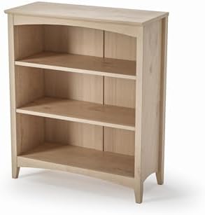Shaker Style 3 Shelf Bookcase / Solid Wood / 36" High / Adjustable Shelving / Closed Back / Display Bookshelf for Living Room, Bedroom, Home and Office, White