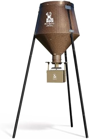 BOSS BUCK 200 LB Deer Feeder/Hunting Durable Lightweight Plastic UV Protected Waterproof Game Feeder with 12V Spinner Automatic Delivery System & Multi-Piece Legs