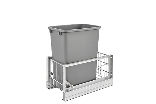 Rev-A-Shelf - 5349-18DM-217 - Double 35 Qt. Pull-Out Brushed Aluminum and Silver Waste Container