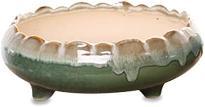 Dahlia 8.3'' Inch Large Shallow Drip Glazed Ceramic Planter/Succulent Pot/Plant Pot, Green