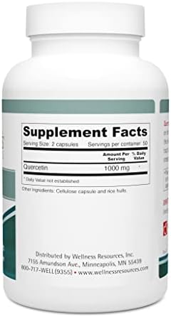 Wellness Resources Quercetin - Immune, Sinus and Allergy Support 1000mg per Serving - (100 caps/50 Servings) Vegan, Non-GMO