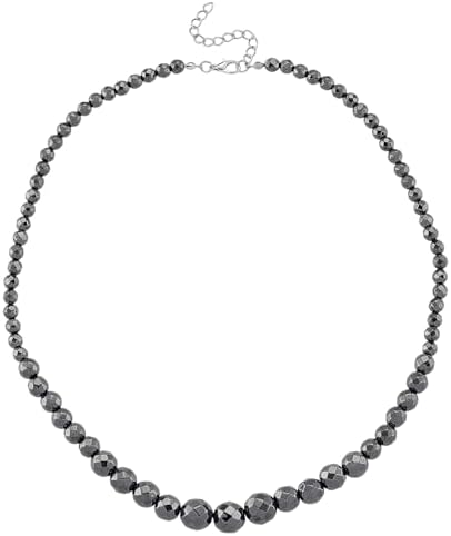 Blue Color Hematite Beaded Necklace Silvertone 560.00 ctw 20.5-22.5"
