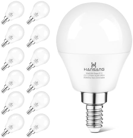 E12 LED Bulb 60W Equivalent Candelabra Light Bulbs 2700K Warm White | Small Base Light Bulb, 6W A15 LED Ceiling Fan Light Bulbs, CRI85+, 120V 600LM Round Bulb for Chandelier, Non-Dimmable 6 Pack
