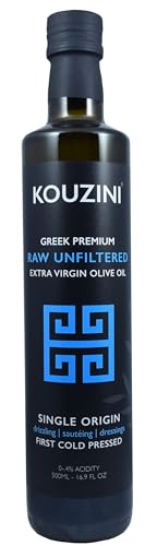 Kouzini Unfiltered Raw Extra Virgin Greek Olive Oil, Greek Extra Virgin Cold Pressed Olive Oil, Single Origin, High Polyphenols, Authentic Taste